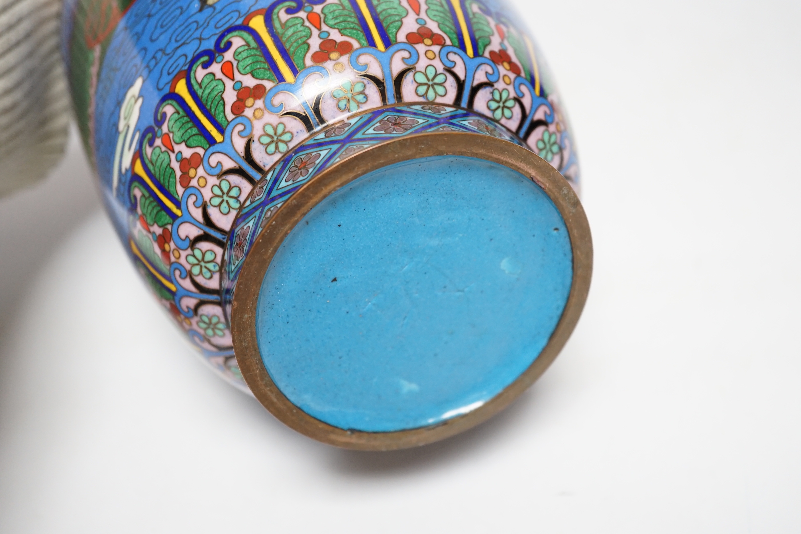 A Chinese cloisonné ‘qilin and bats’ enamel vase, 31cm